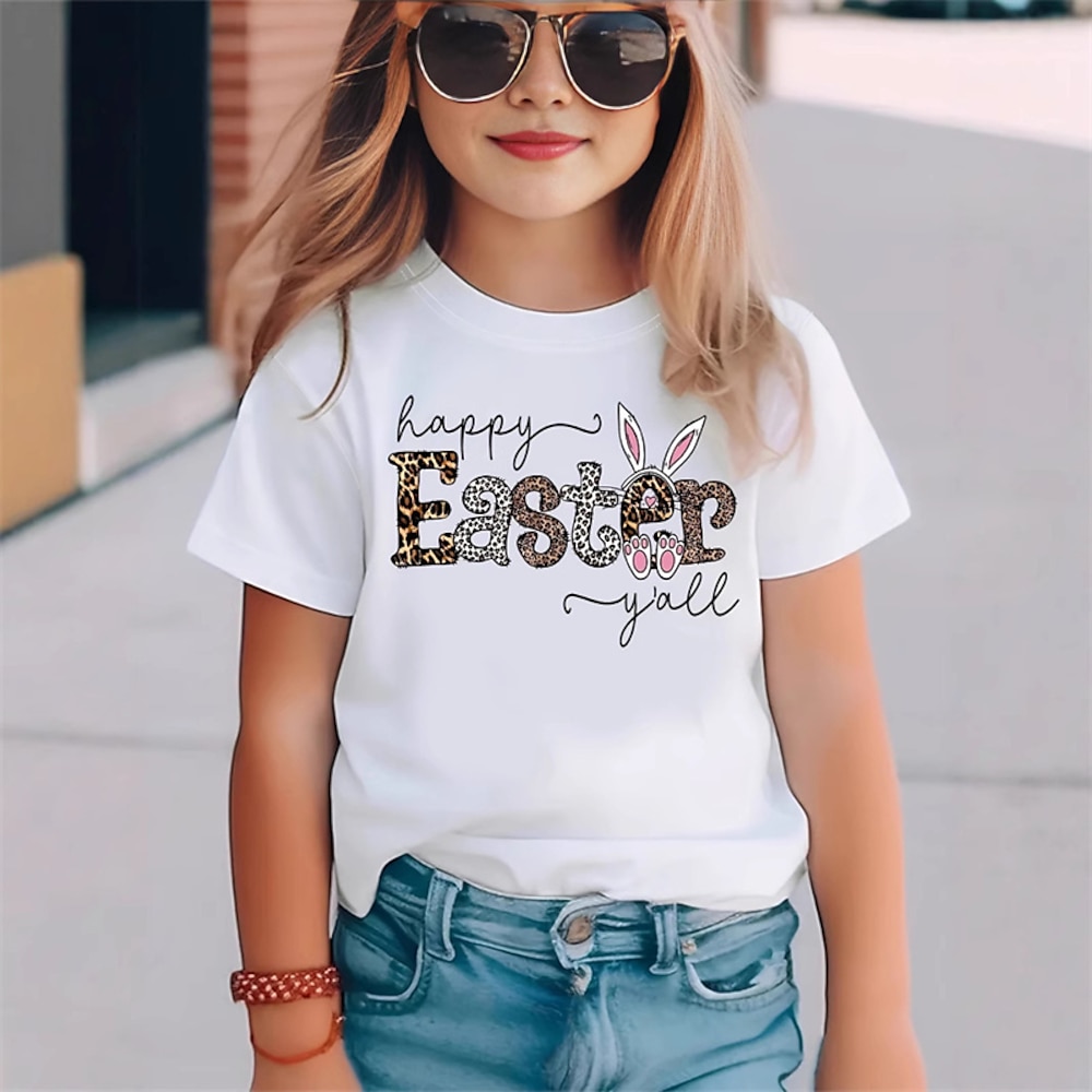 100% Baumwolle Ostern kinderkleidung Mädchen Weiß Graphic Hase Kaninchen T-Shirt Rundhalsausschnitt Kurzarm Outdoor Urlaub Täglich Klassisch Brautkleider schlicht Bedruckt Sommer Lightinthebox