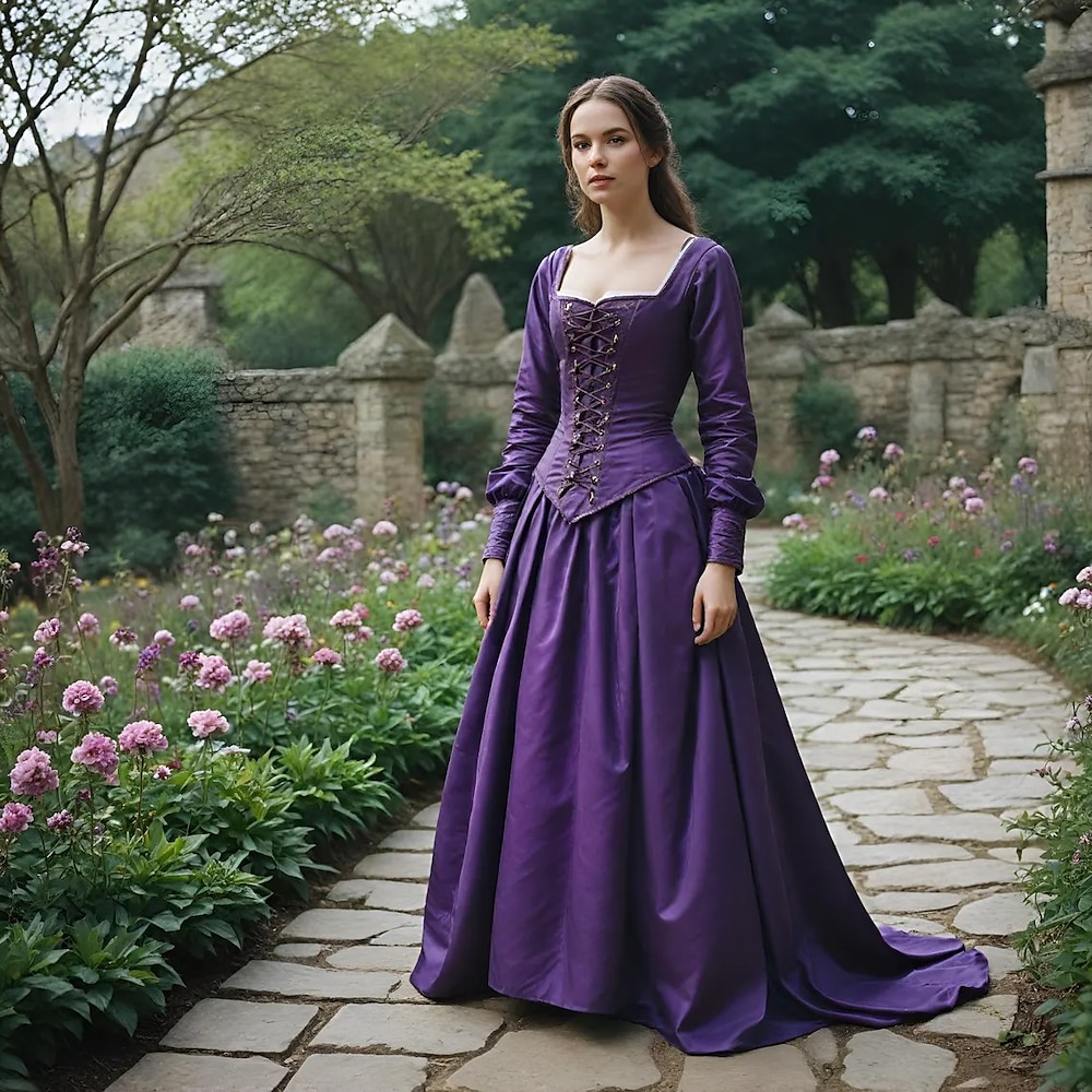 Retro Vintage Mittelalterlich Renaissance Kleid Abschlussballkleid Königin Wikinger Damen Keltisch königlich Halloween Karneval Leistung Party LARP Erwachsene Kleid Lightinthebox