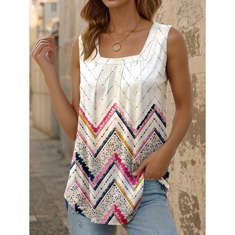 Damen Camisole-Tanktop Grafik Geometrisch Stilvoll Lässig Ärmellos Quadrathals Normale Oberteile Täglich Gerafft Druck Rosa Sommer Frühling Lightinthebox