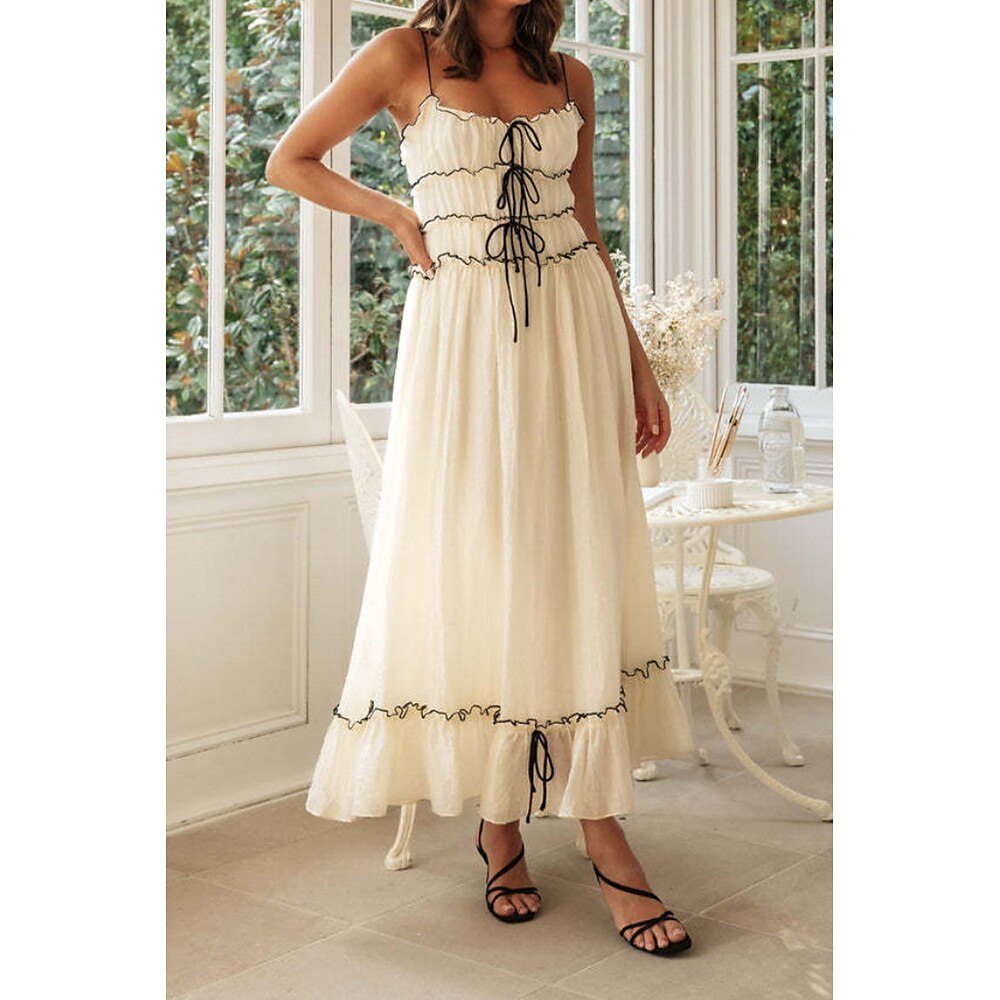 Damen Midikleid Weißes Kleid Abschlusskleid Unterkleid Mode Abschlussfeier Date Ausgehen Normale Passform Einfach Ärmellos Spaghettiträger Weiß Gelb Sommer Lightinthebox