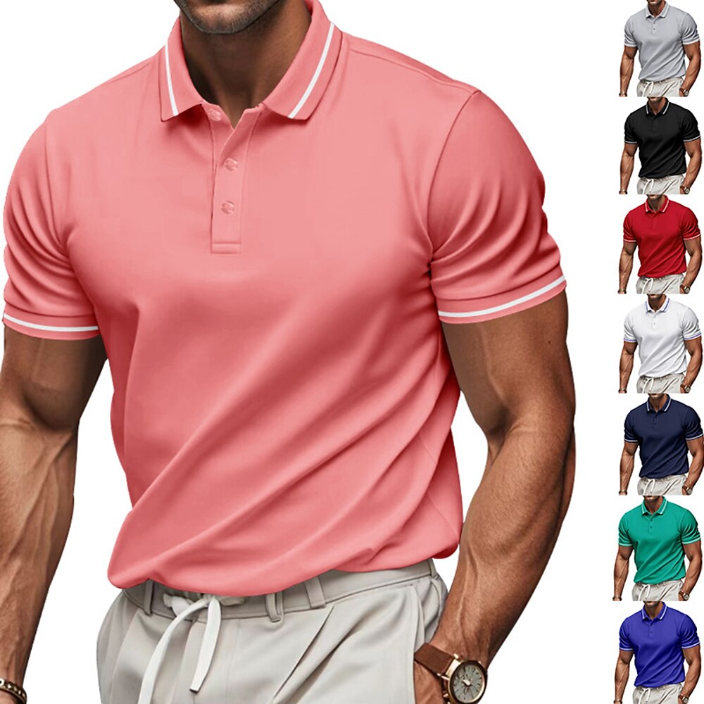 Herren Golfshirt Golf Poloshirts Arbeit Lässig Revers Kurzarm Basic Modern Einfach Patchwork Knöpfe Sommer Normale Passform Schwarz Weiß Rosa Rote Marineblau Smaragdgrün Golfshirt Lightinthebox