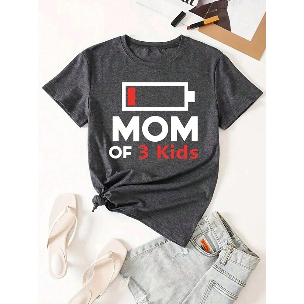 Muttertag Damen T Shirt Grafik Buchstabe Lässig Kurzarm Rundhalsausschnitt Rundhals Normale Oberteile Täglich Druck Schwarz und Grau Sommer Mom Lightinthebox