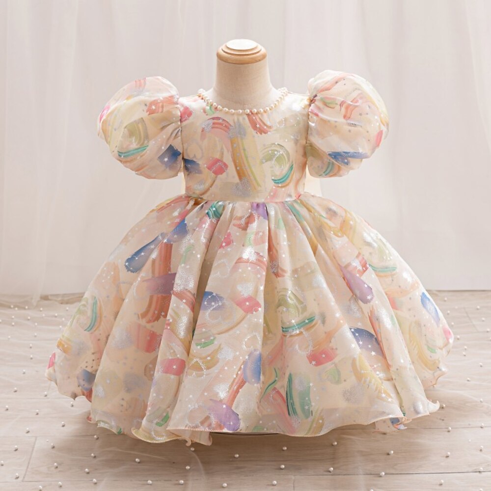 Kinder Mädchen Partykleid Grafik Regenbogen Kurzarm Besonderer Anlass Puffärmel Prinzessin Polyester Partykleid Sommer Frühling Kinder Champagner Rosa Purpur Lightinthebox