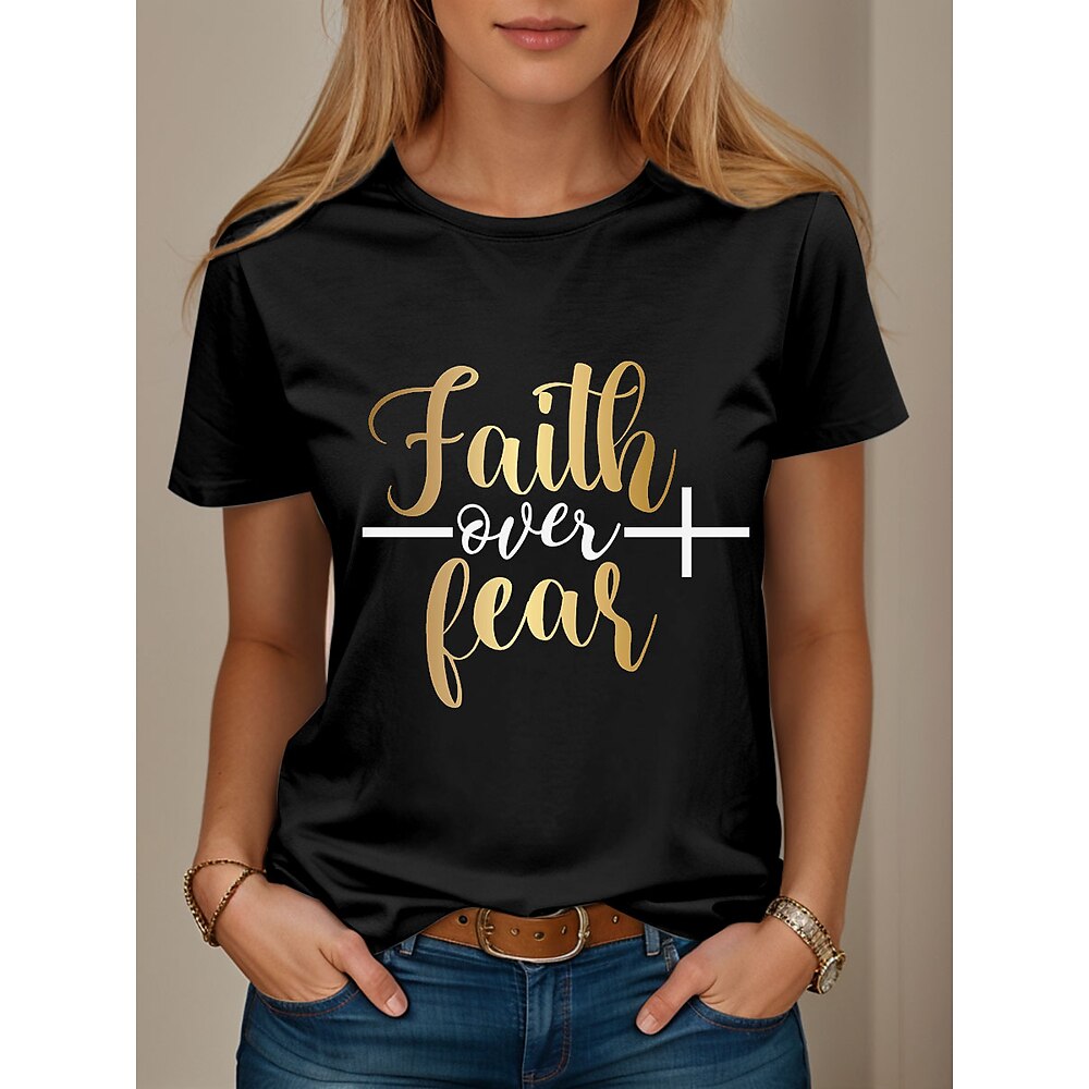 Damen T Shirt Grafik Buchstabe Stilvoll Lässig Kurzarm Rundhalsausschnitt Rundhals Normale Oberteile Täglich Wochenende Druck Schwarz Blau Purpur Sommer Frühling Lightinthebox