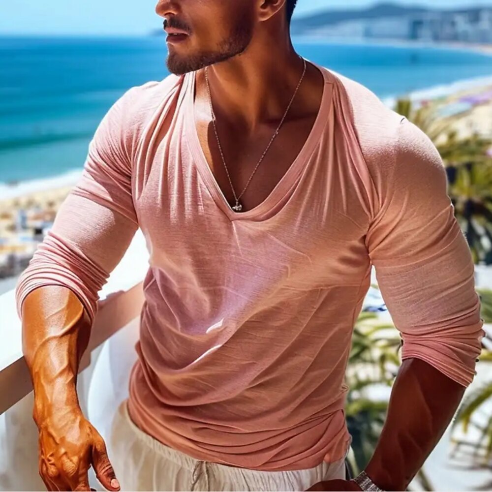 Herren T Shirt Langarm Rundhalsausschnitt Winter Frühling Herbst Einfarbig Täglich Rundhalsausschnitt Lässig Täglich Hellblau Rosa Beige Top T-Shirt für Herren Lightinthebox