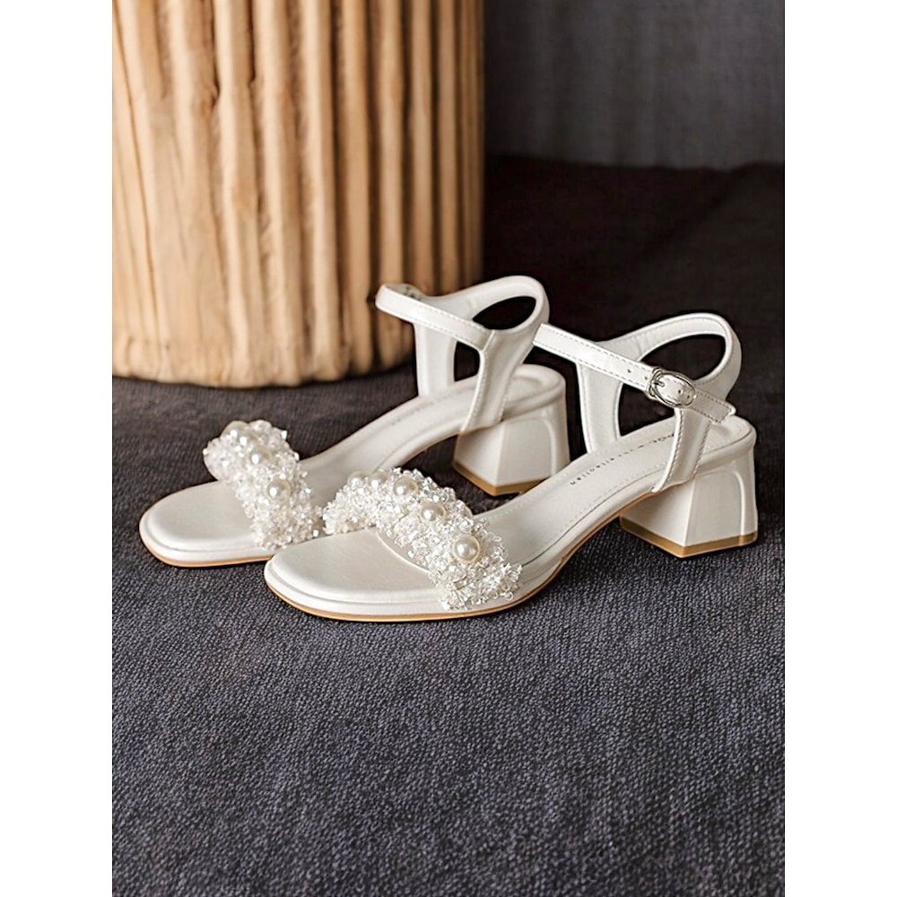 Weiße Sandalen mit Blockabsatz und Perlenverzierung für Damen - stilvolle Schuhe für Verabredungen und lässige Partys Lightinthebox