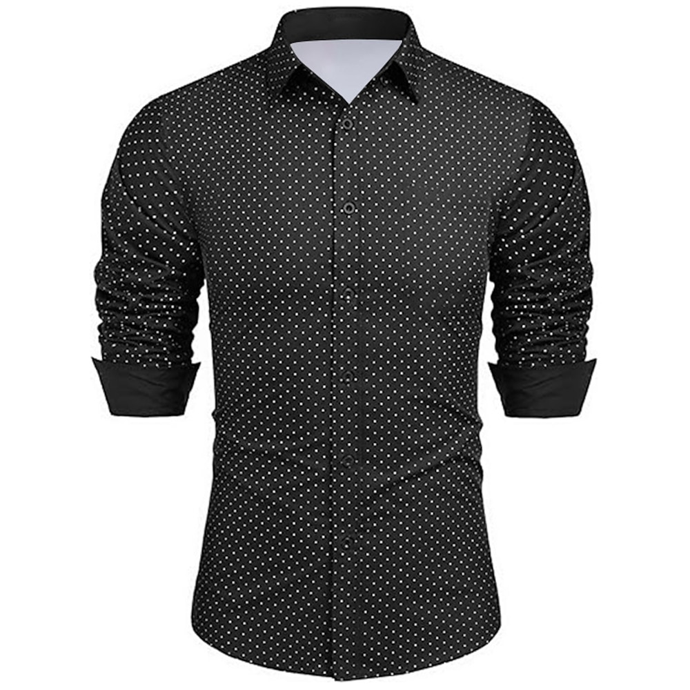 Herren Kleidhemd Knopfhemd Tupfen Hochzeit Täglich Schwarz Weiß Wein Dunkelmarine Langarm Umlegekragen Frühling Herbst Bekleidung Schnalle Lightinthebox