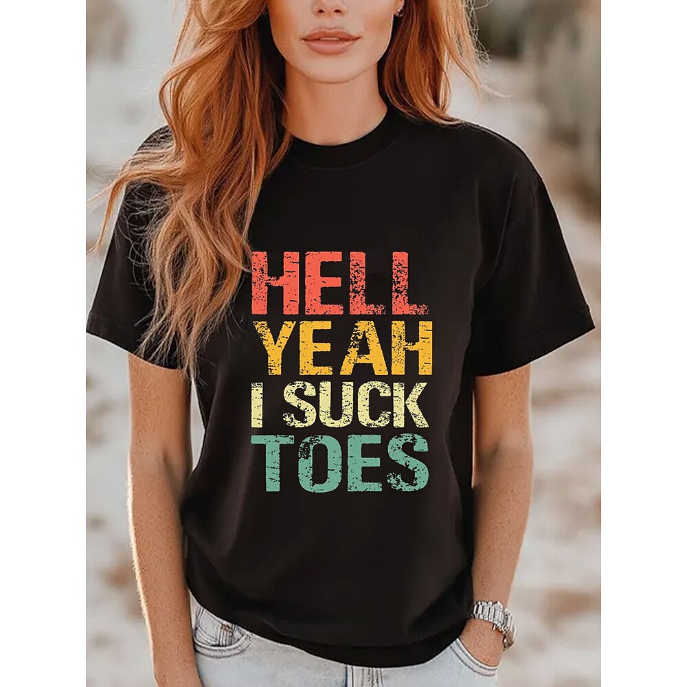 Damen T Shirt Grafik Buchstabe Stilvoll Lässig Kurzarm Rundhals Normale Oberteile Täglich Wochenende Druck Schwarz Sommer Frühling Lightinthebox