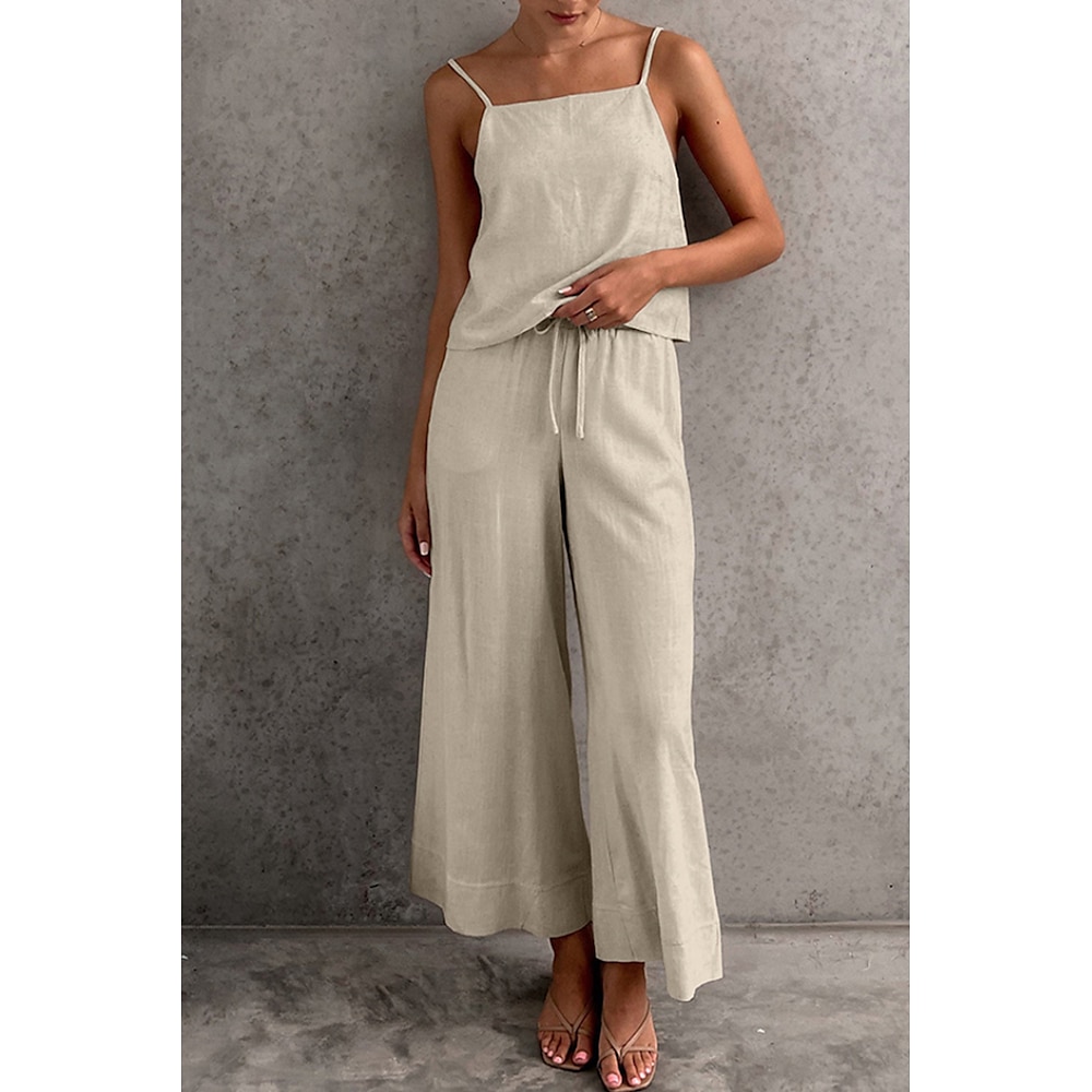 Damen Aktiv Basic Camis Hosen-Sets Ärmellos Träger Einfarbig Kordelzug Alltagskleidung Alltagstauglich Khaki Sommer Normale Passform Lightinthebox
