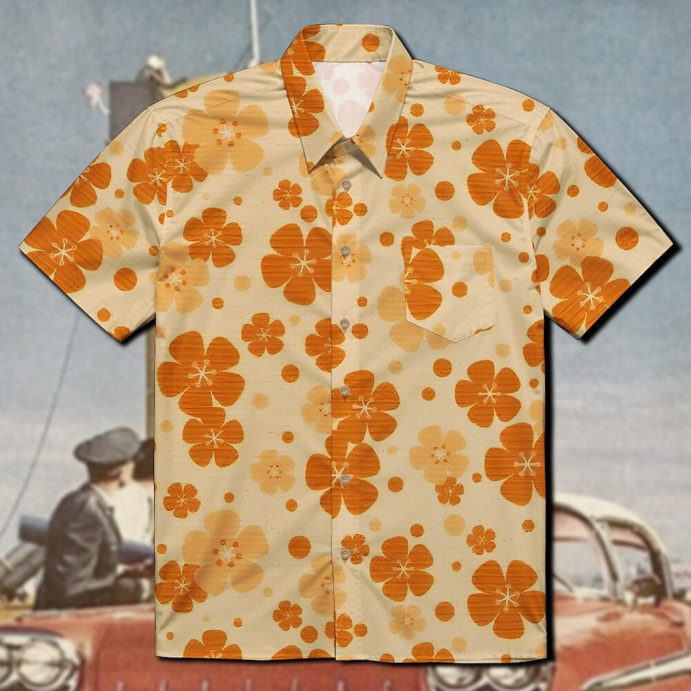 Retro Vintage 1970er Hemd Aloha-Hemd Hippie Disco Blumen Herren Maskerade Urlaub Party Erwachsene Hemd Lightinthebox