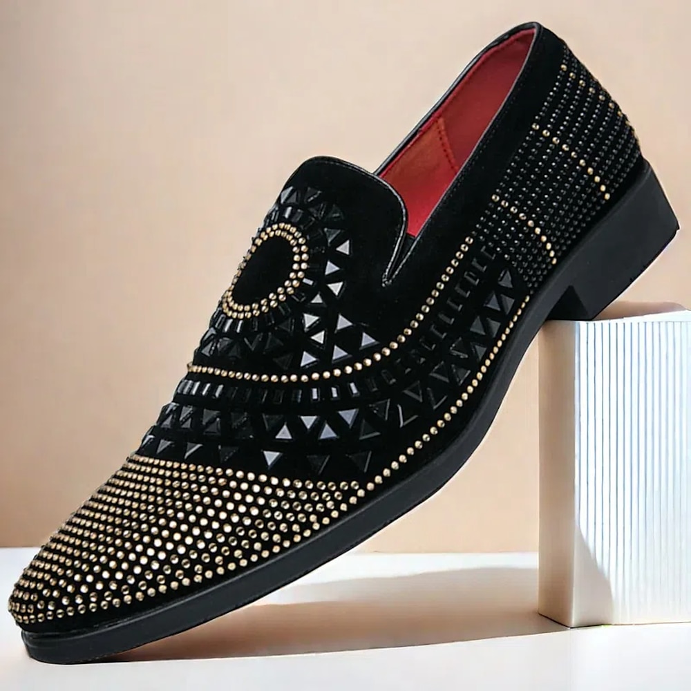 Ballschuhe für Herren - schwarze Samt-Loafer mit Nieten und Spiraldesign für luxuriöse Anlässe Lightinthebox