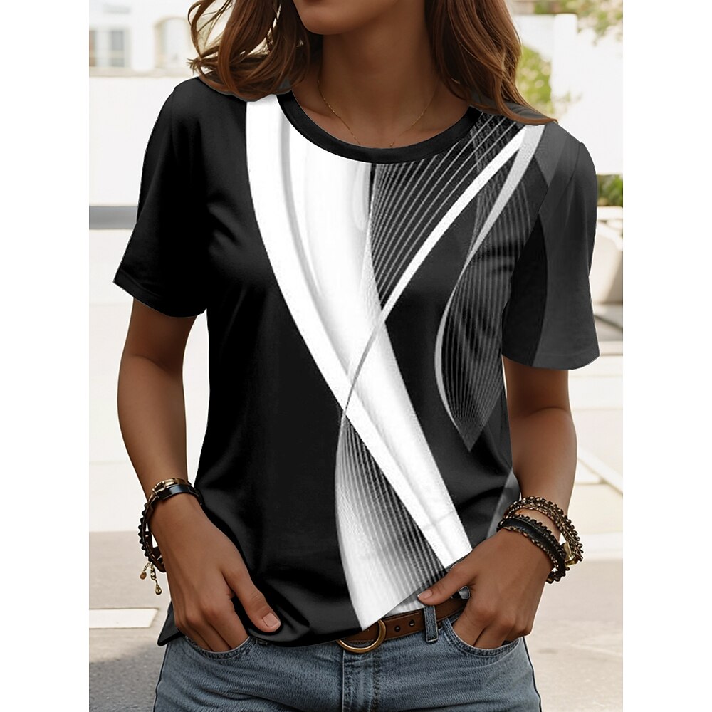 Damen T Shirt Grafik Geometrisch Lässig Kurzarm Rundhals Normale Oberteile Täglich Druck Weiß Purpur Grün Sommer Frühling Lightinthebox