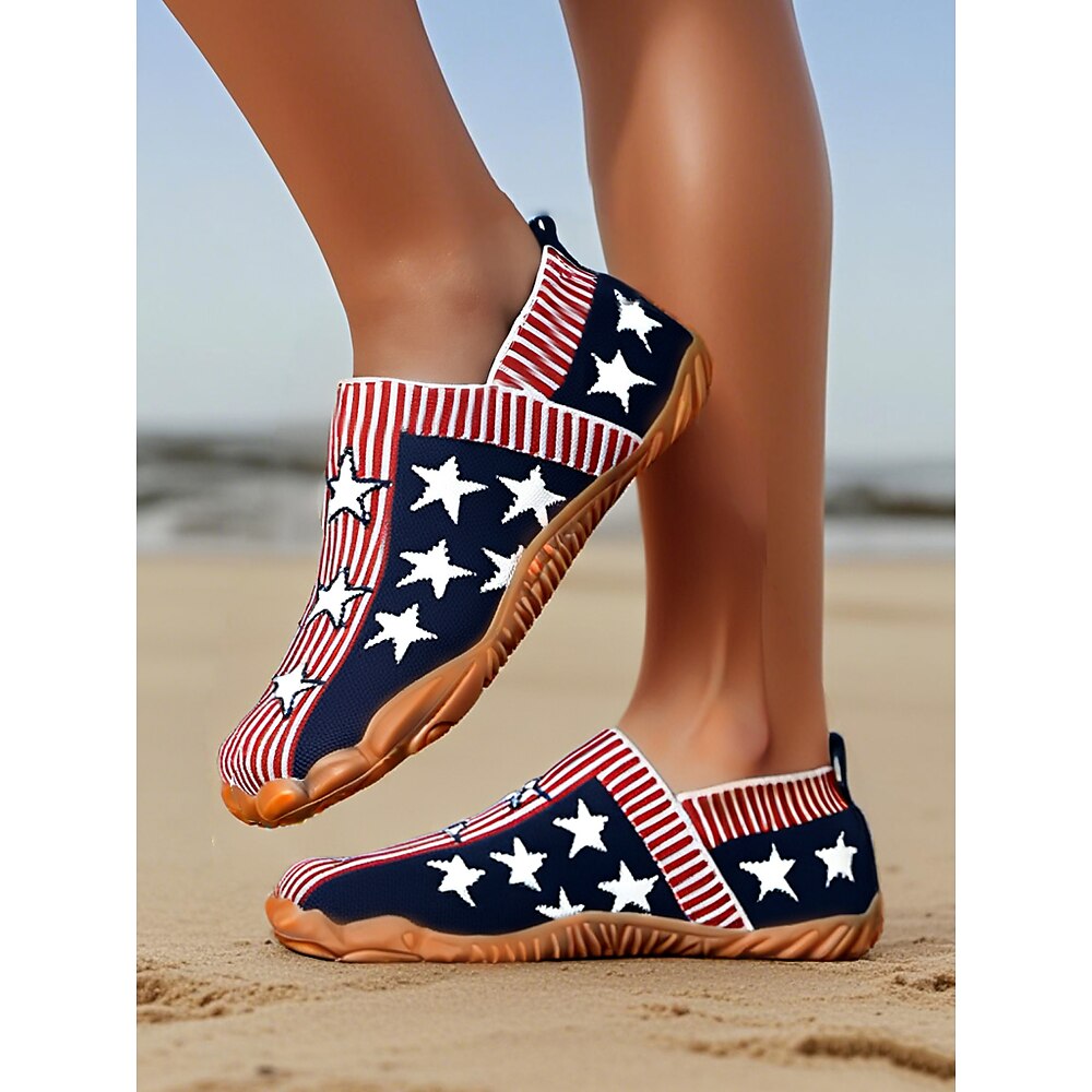 Damen Flache Schuhe Flyknit Schuhe Barfußschuhe Schuhe mit weiter Passform Täglich Unabhängigkeitstag Reise Stern Amerikanische Flagge Kontrastfarbe Flacher Absatz Runde Zehe Lässig Komfort Lightinthebox