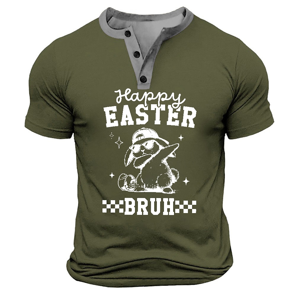 Herren Ostern Hase Kaninchen Lustig T Shirt Henley Shirt Kurzarm Designer Retro Vintage Strasse Casual Täglich Sommer Frühling Armee-Grün Schwarz Marineblau Henley Henley T-Shirt Lightinthebox