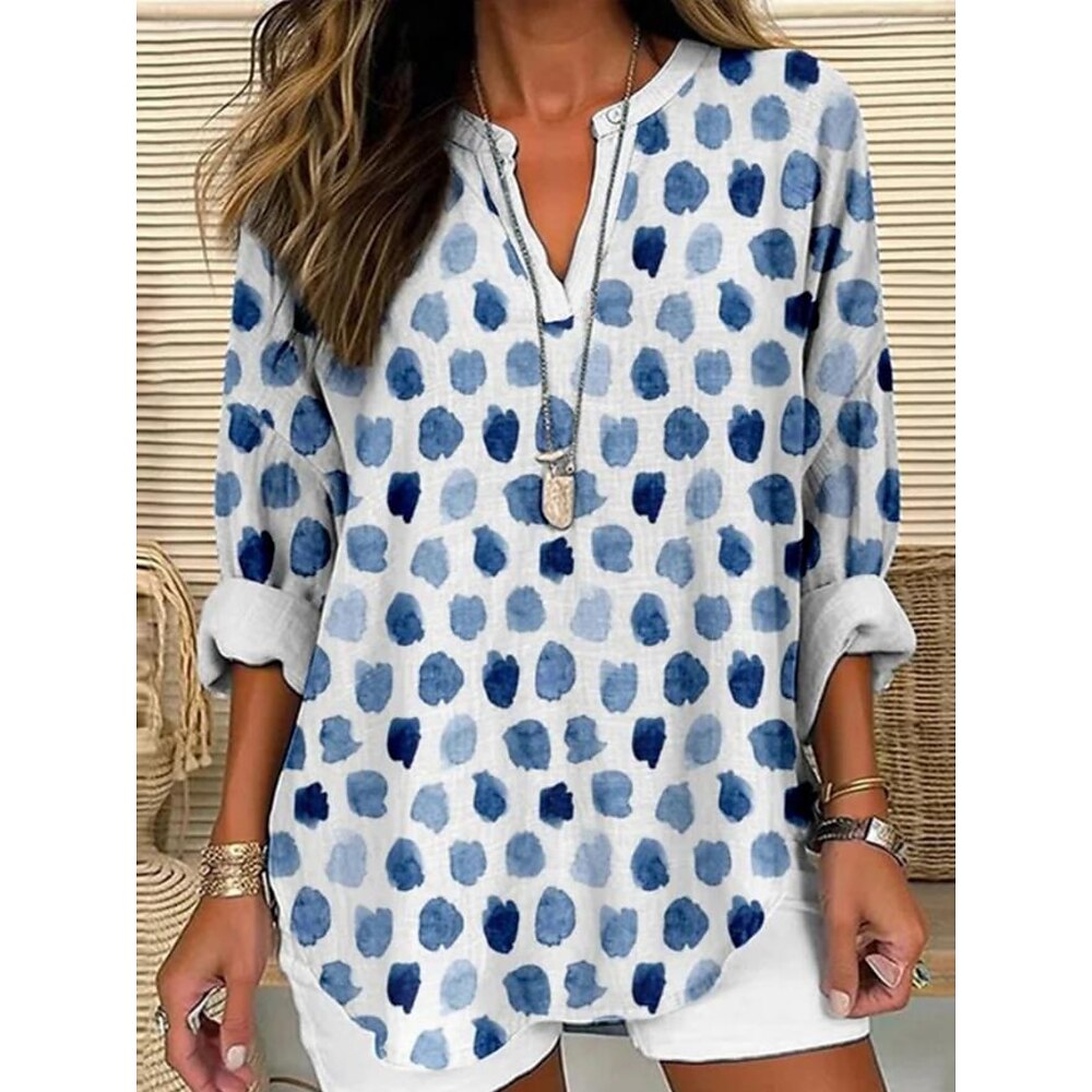 Damen Bluse Blumen Grafik Vintage Täglich Langarm V Ausschnitt Normale Oberteile Täglich Ferien Strandbekleidung Druck Blau Purpur Sommer Frühling Lightinthebox