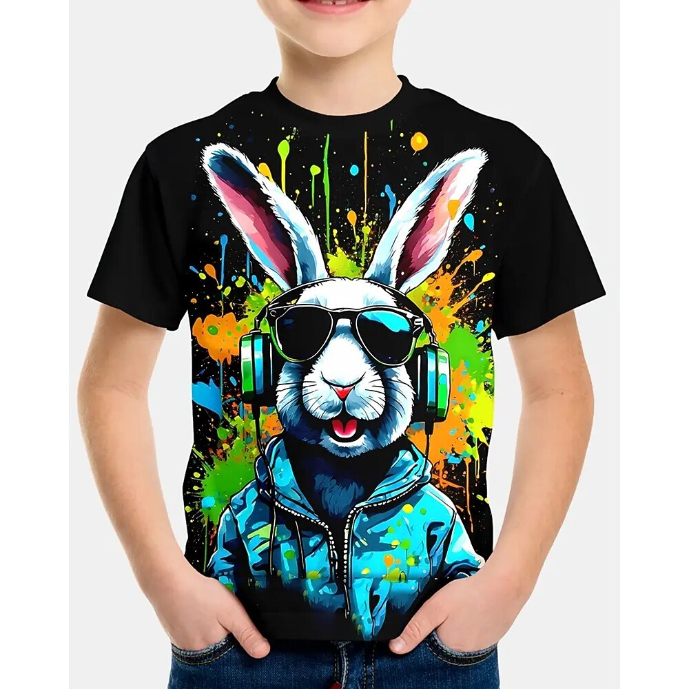 Jungen 3D Kaninchen T-Shirt Kurzarm Sommer Frühling Mode Basic Kinder 4-12 Jahre Rundhalsausschnitt Outdoor Lässig Täglich Normale Passform Lightinthebox