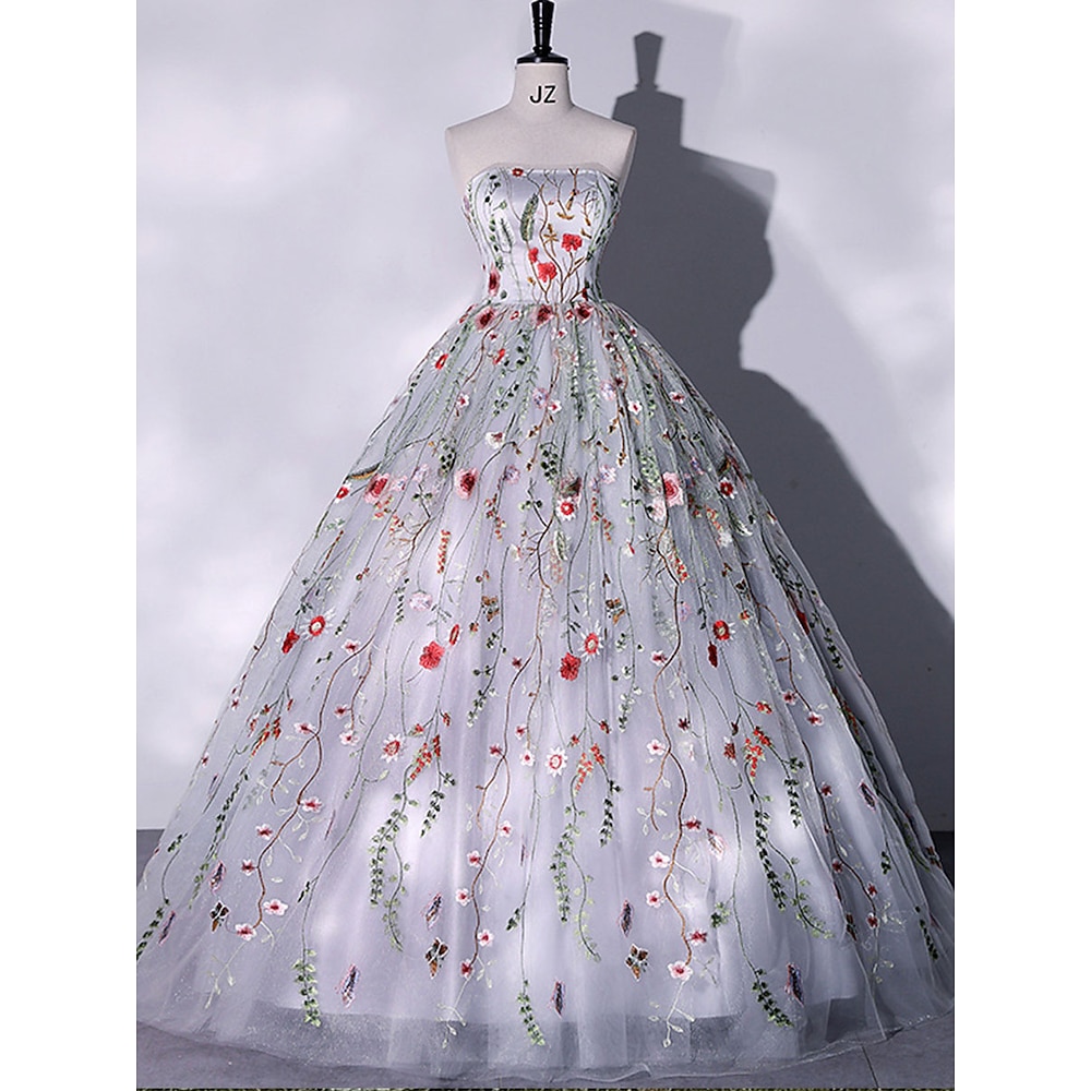 Hochzeitskleider Ballkleid Schulterfrei Ärmellos Bodenlang Tüll Brautkleider Mit Falten Applikationen 2025 Lightinthebox