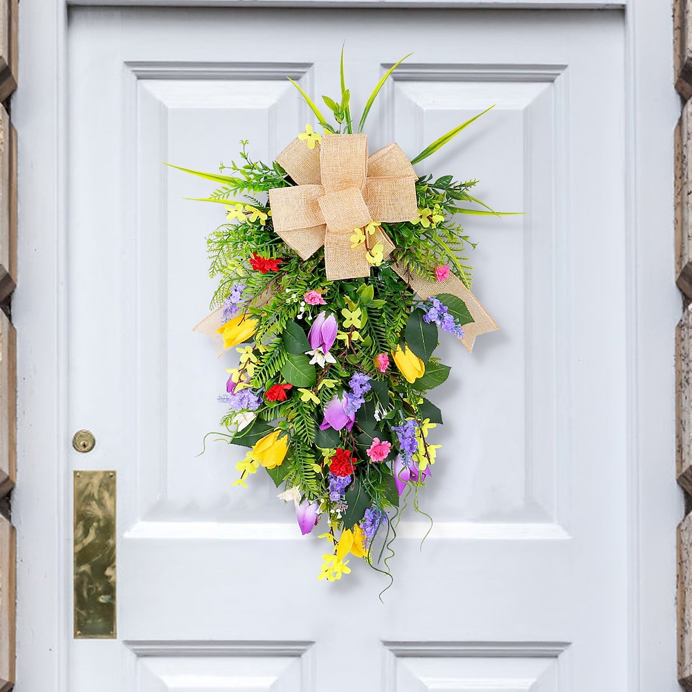 Frühlingskranz künstliche Tulpe grün hängende dekoration romantische hochzeit hintergrund Fensterdekoration Lightinthebox