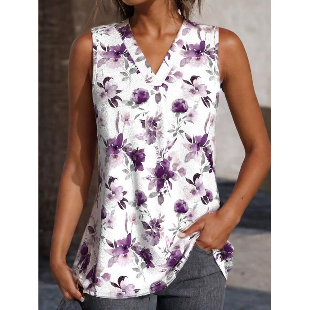 Damen Camisole-Tanktop Blumen Grafik Stilvoll Lässig Ärmellos V Ausschnitt Normale Oberteile Täglich Druck Purpur Sommer Lightinthebox