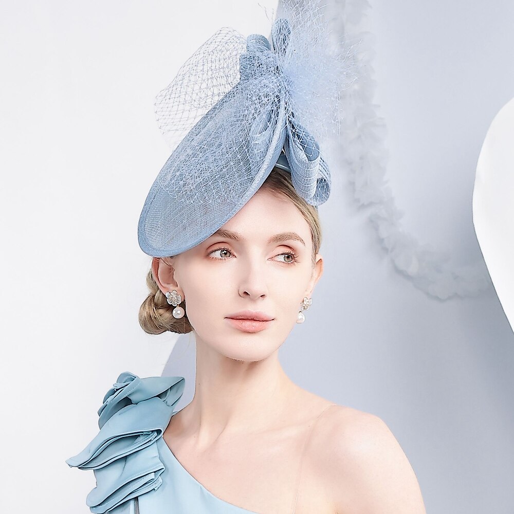 Hüte Tüll Sinamay Untertasse Hut Zylinder Sinamay Hut Hochzeit Cocktail elegante Hochzeit mit Bowknot Tüll Kopfbedeckung Kopfbedeckung Lightinthebox