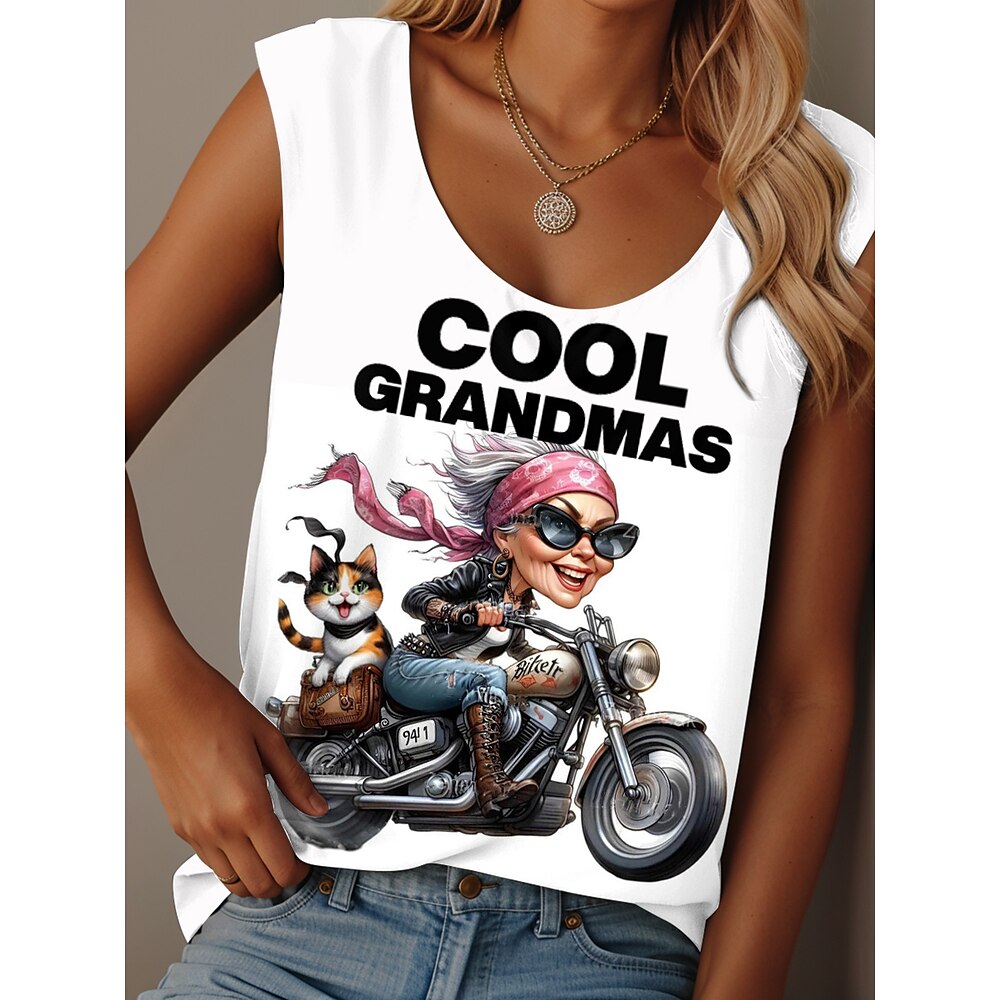 Damen Camisole-Tanktop Grafik Buchstabe Lässig Ärmellos Rundhalsausschnitt Normale Oberteile Täglich Druck Weiß Rosa Grün Sommer Grandmas Motorcycle Lightinthebox