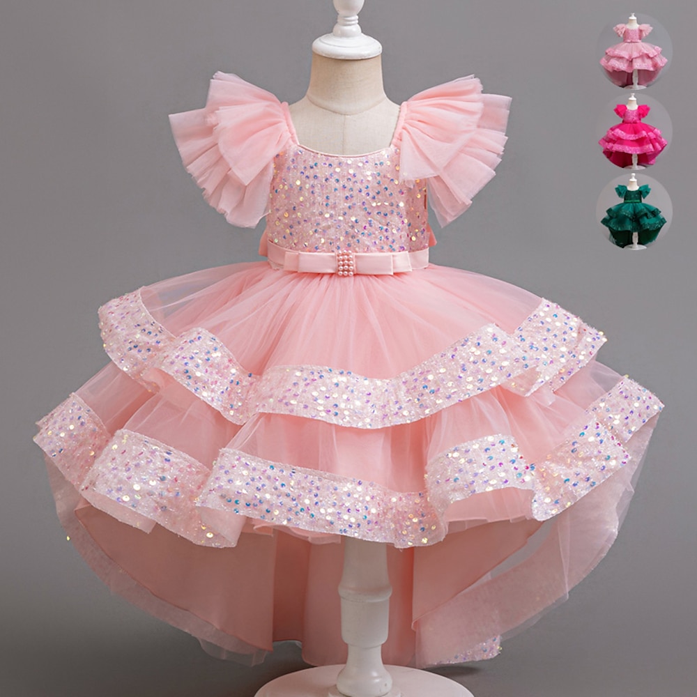 Kinder Mädchen Partykleid Pailletten Ärmellos Hochzeit Besonderer Anlass Pailletten Gerafft Reißverschluss Niedlich Süß Polyester Asymmetrisch Partykleid Tüllkleid Sommer Frühling Herbst 4-12 Jahre Lightinthebox