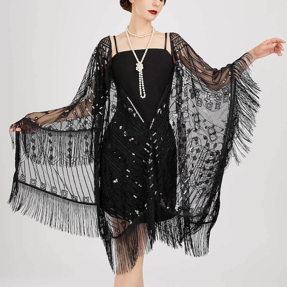 Retro Vintage Goldene Zwanziger 1920er Schal Wickeln Schals Der große Gatsby Flapper-Mädchen Pailletten Quastenfransen Damen Karneval Hochzeit Abendgesellschaft Maskerade Erwachsene Schal Lightinthebox