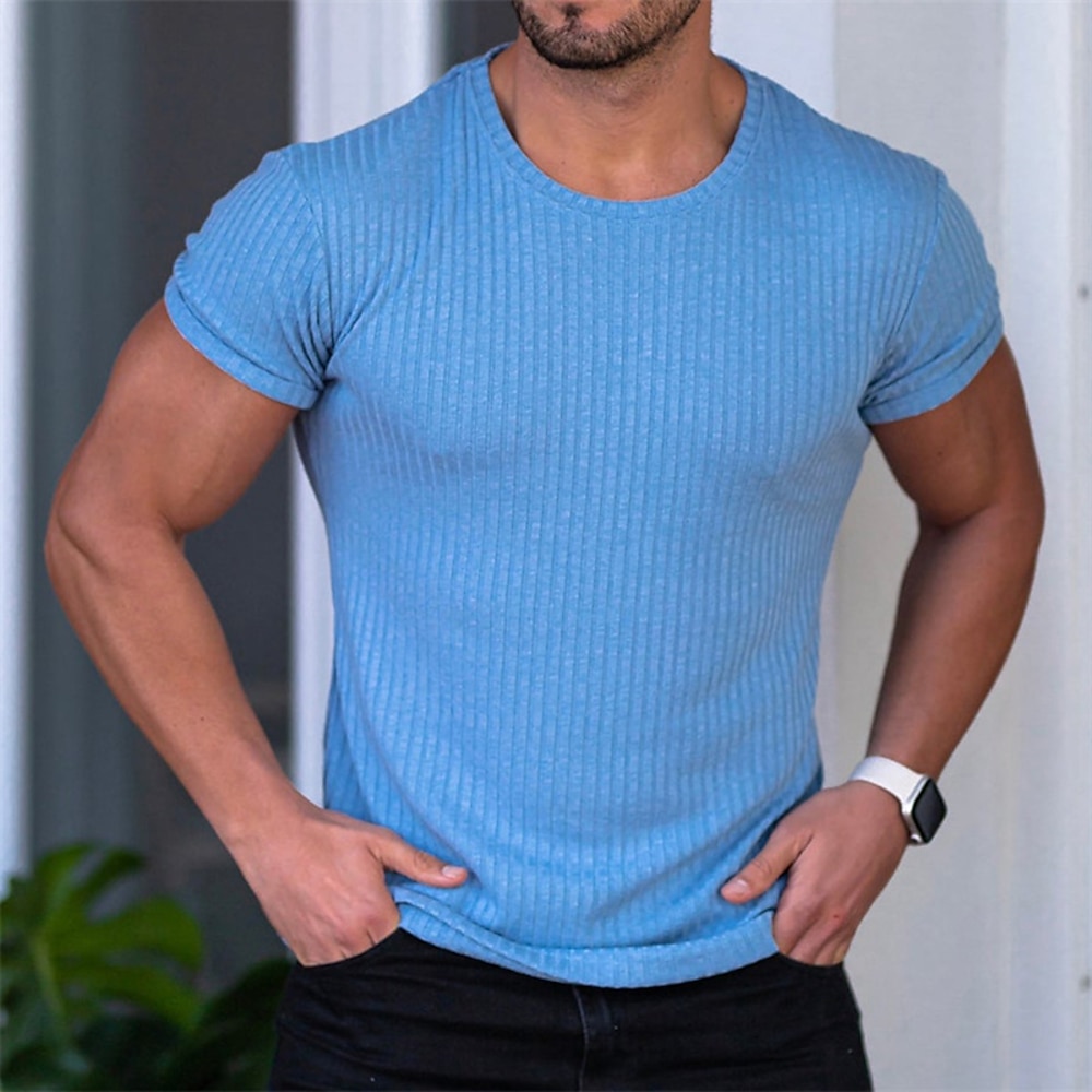 Herren T Shirt Tee Kurzarm-Shirt T-Shirt Glatt Rundhalsausschnitt Urlaub Strasse Kurzarm Jacquard Bekleidung Polyester Modisch Designer Basic Lightinthebox