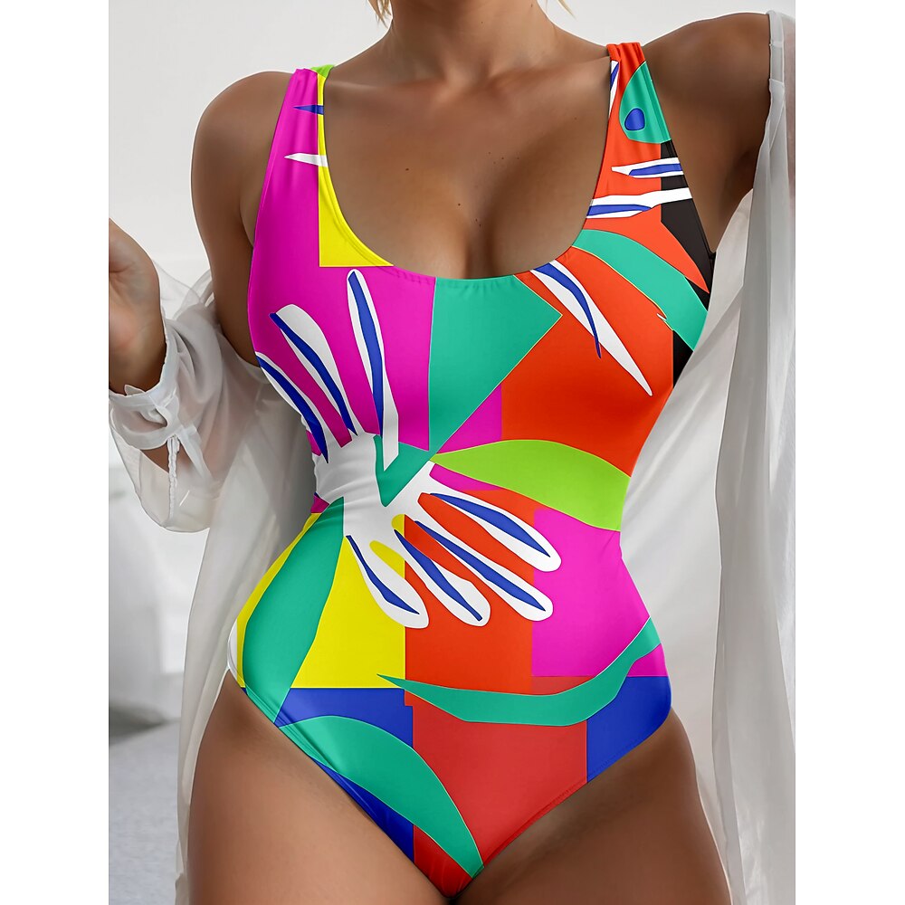 Damen Badeanzug Einteiler Monokini Bademode Rückenfrei Bauchkontrolle Hohe Taille Schlank Urlaub Strandbekleidung Grafik Geometrisch U-Ausschnitt Ärmellos Badeanzüge Lightinthebox