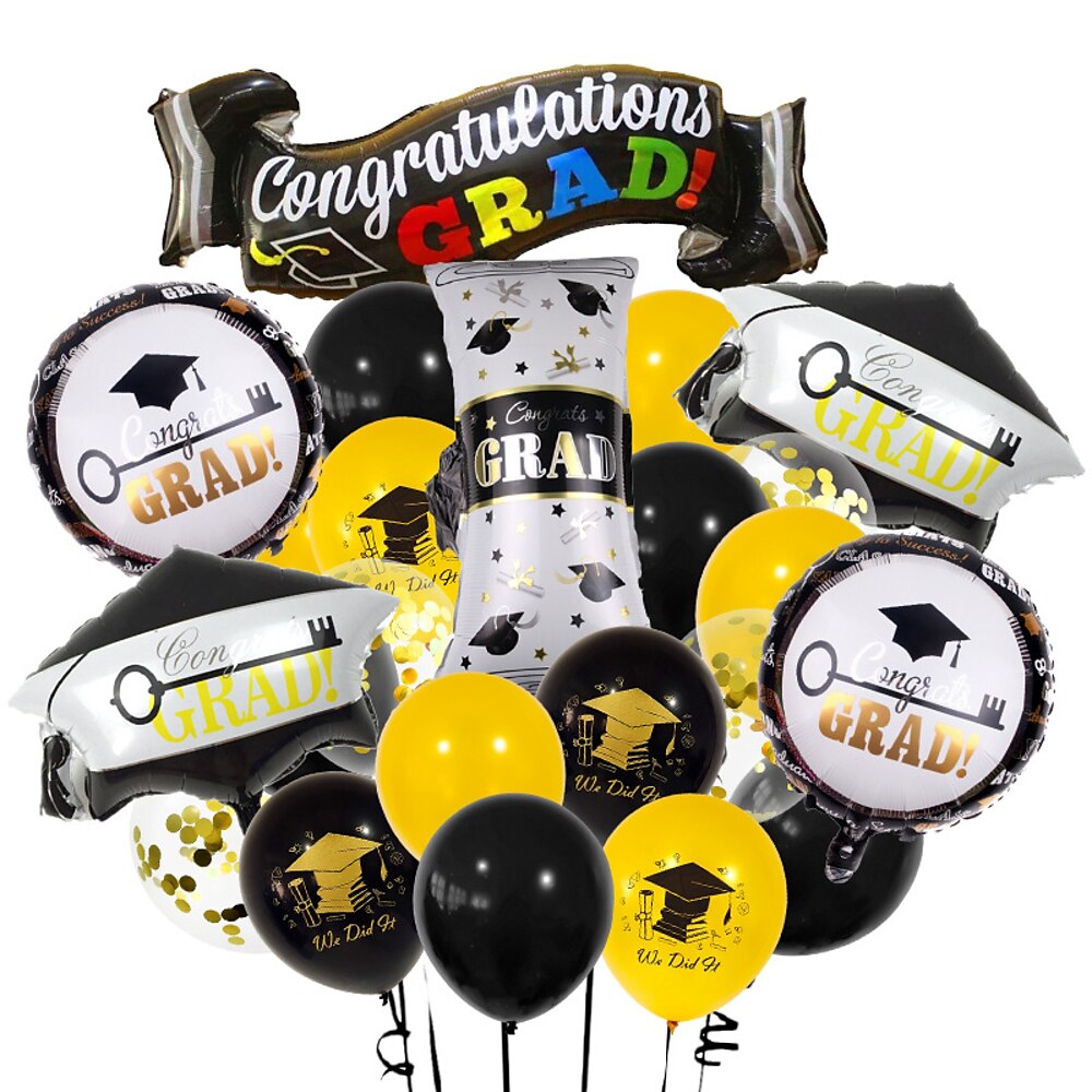 Abschlussfeier-Set aus Latex- und Folienballons, schwarz-goldene Abschlussfeier-Dekorationen, Party-Szene-Setup-Zubehör Lightinthebox