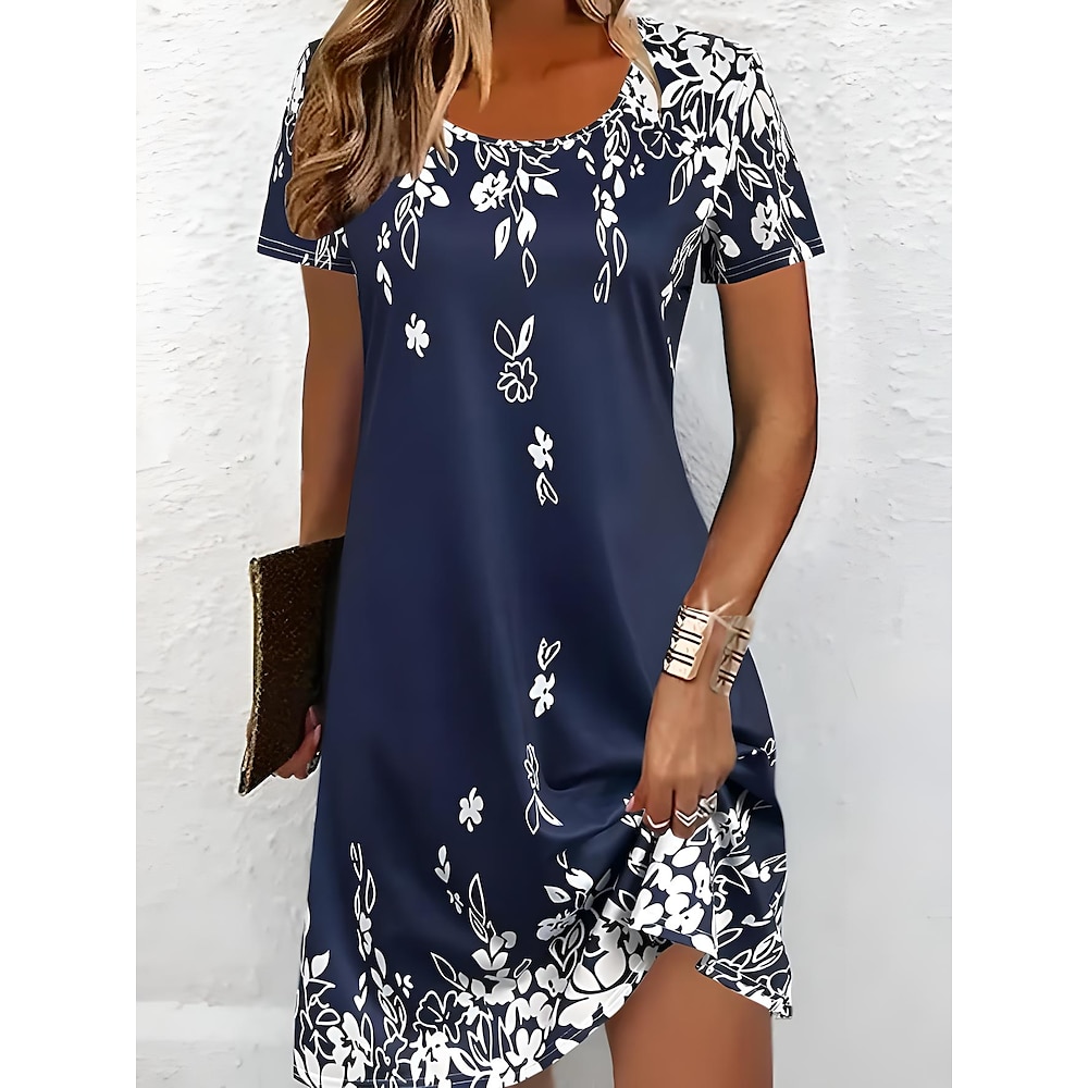 Ostern Damen Minikleid Casual kleid Sweatkleid A Linie Kleid Sommerkleid Stilvoll Brautkleider schlicht Urlaub Casual Täglich Regular Fit Blumen Graphic Kurzarm Rundhalsausschnitt Blau Frühling Herbst Lightinthebox