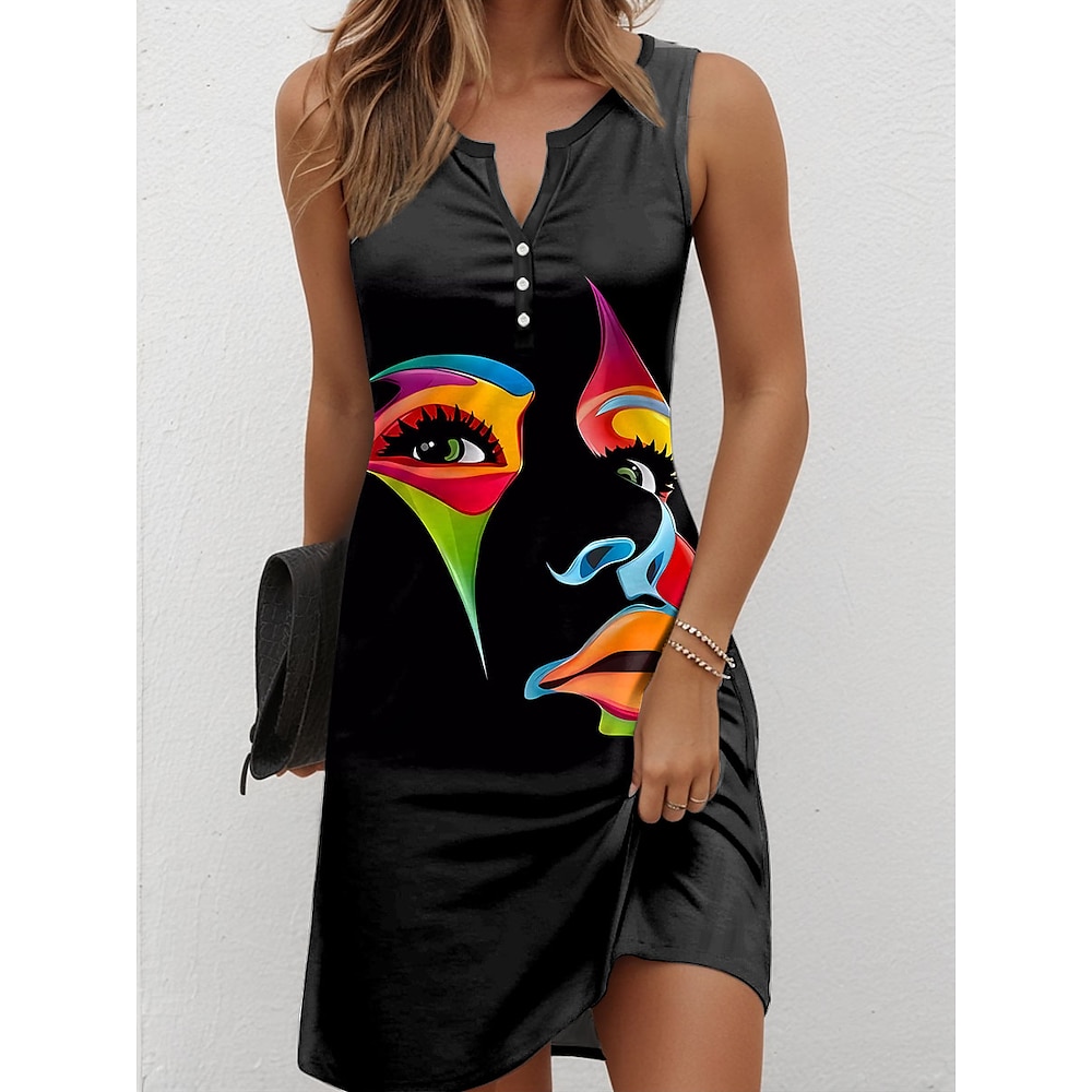 Damen Minikleid Sommerkleid Brautkleider schlicht Urlaub Täglich Festtage Regular Fit Graphic Abstrakt Ärmellos V Ausschnitt Schwarz Sommer Lightinthebox