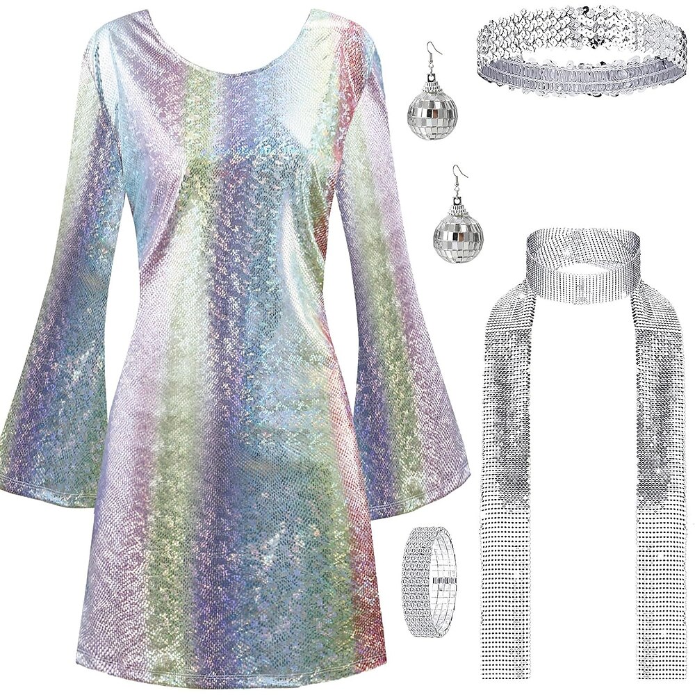 Retro Vintage 1960er 1970er Cosplay Kostüm Outfits Zubehörset Hippie Disco Damen Karneval Maskerade Leistung Party Erwachsene 1 Halskette 1 Armband Oberteil Lightinthebox