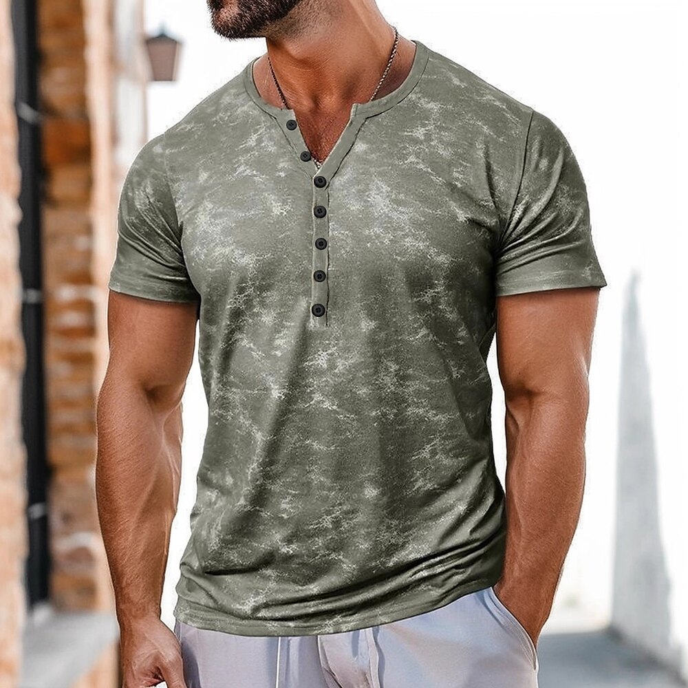 Herren Batik Bedruckt T Shirt Henley Hemd Kurzarm Sport Mode Designer Outdoor Straße Lässig Sommer Grün Henley Henley T-Shirt Lightinthebox