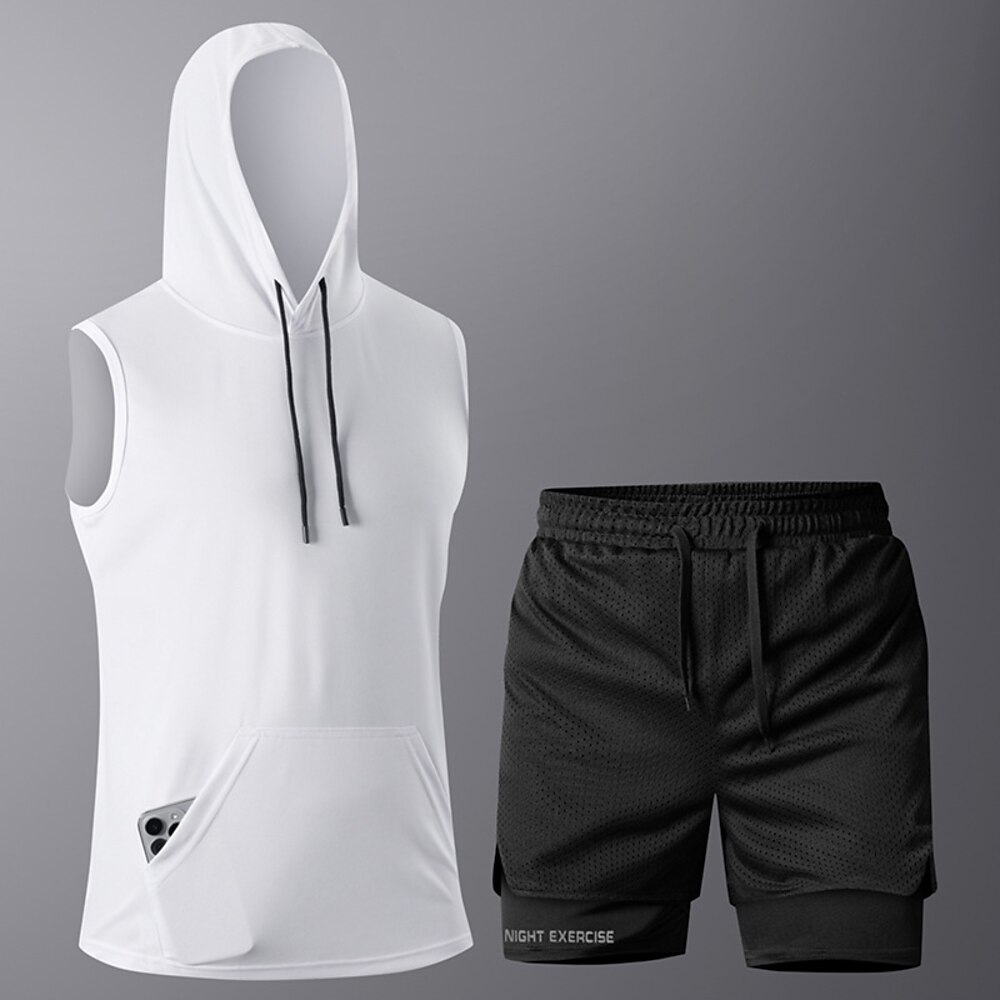 Herren Trainingsanzug Laufshirt mit kurzer Laufhose 2 teilig Lässig Langarm Atmungsaktiv Weich Fitness Fitnesstraining Laufen Sportbekleidung Sportkleidung Einfarbig Schwarz Weiß Armeegrün Lightinthebox
