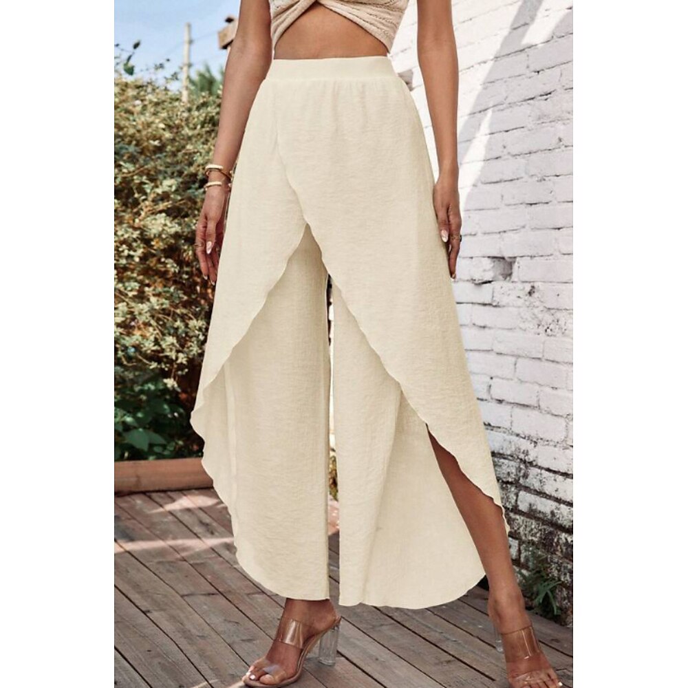 Damen Hose aus Baumwollleinen Stoffhosen Streetwear Lässig Volle Länge Natürliche Taille Einfach Elastischer Bund Bequem Außenbereich Alltagskleidung Ausgehen Aprikose Schwarz Weiß Khaki Sommer Lightinthebox