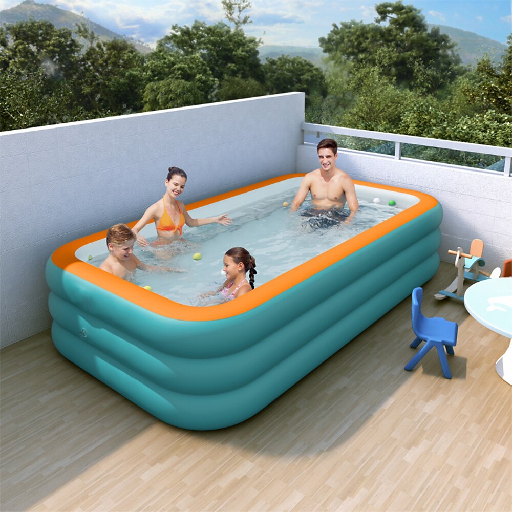 Aufblasbare Schwimmbecken, rechteckiges aufblasbares Schwimmbecken für Kinder, aufblasbares Familienbecken, aufblasbares Lounge-Pool für den Garten im Freien, leicht aufzublasen Lightinthebox