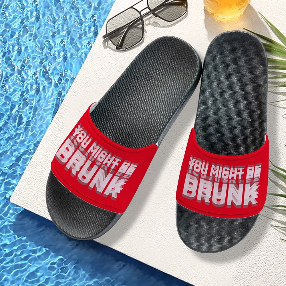 Lustige Slide-Sandalen für Herren - auffälliger „You might be drunk"-Aufdruck, bequeme, rutschfeste Pool- und Strandschuhe, lässiges Sommerschuhwerk Lightinthebox