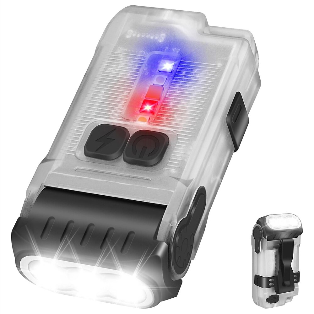 LED kleine leistungsstarke EDC-Taschenlampe mit warmweißem rotem Licht, hell 1200 lm, USB-C wiederaufladbar, 10 Modi, Mini-Taschen-Schlüsselanhänger-Taschenlampe mit Clip, IP67 wasserdicht Lightinthebox