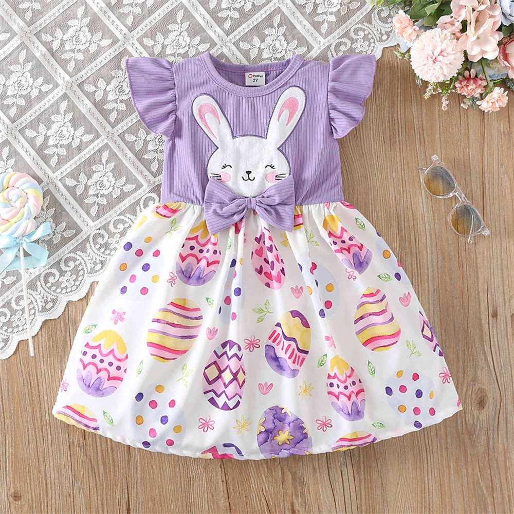 kinderkleidung Mädchen Kleid Hase Kaninchen Ärmellos Outdoor Casual Modisch bezaubernd Polyester Knielang Casual kleid A Linie Kleid Sommer 4 Jahre Purpur Lightinthebox