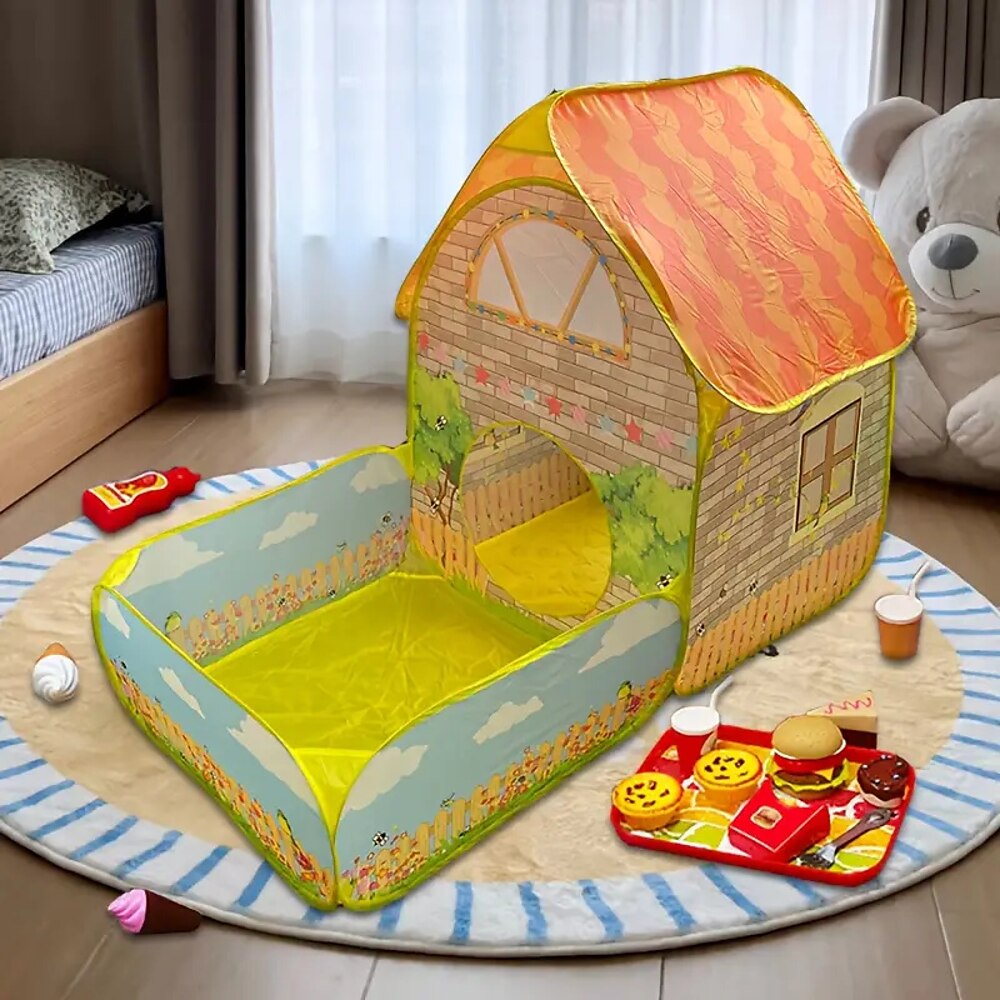 Kinder-Garten-Villa-Zelt mit Ozean-Ballpool - farbiges Indoor/Outdoor-Kinderspielhaus, faltbar, tragbar, strapazierfähiger Polyester- und Stahlrahmen, gelb Lightinthebox