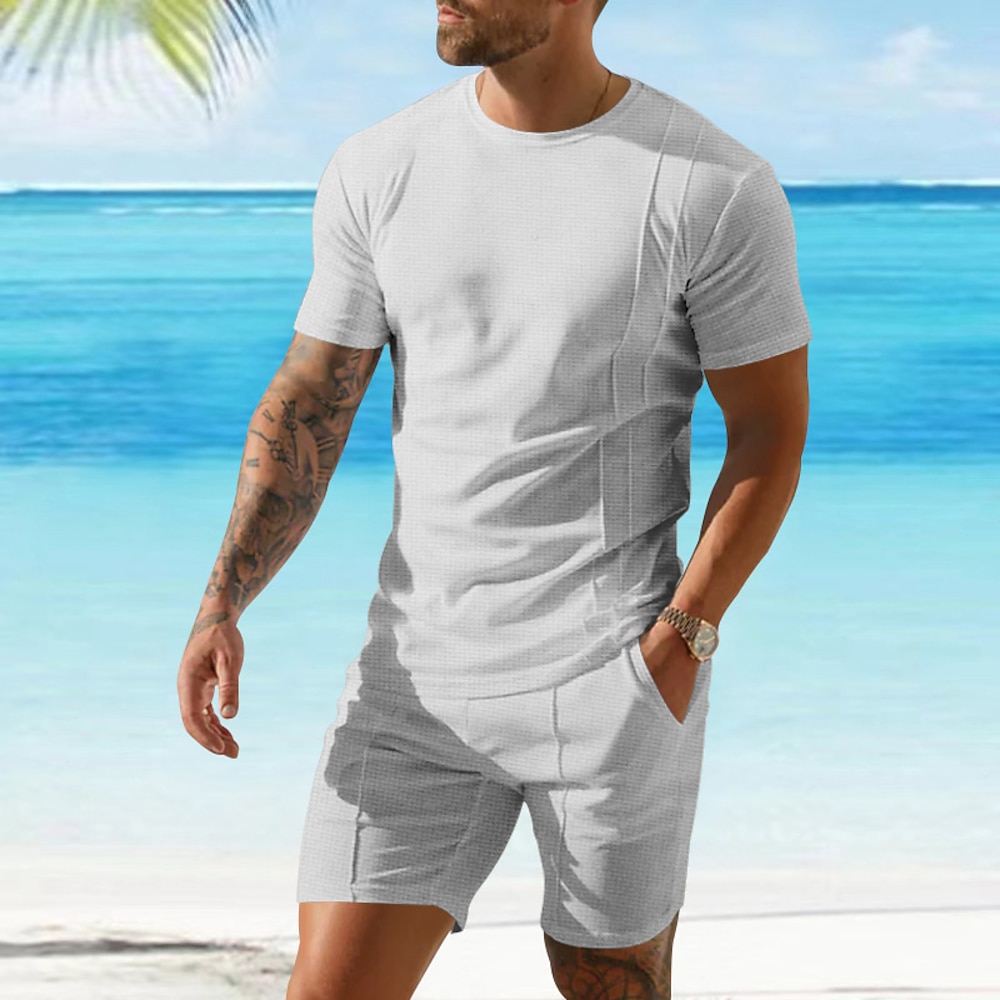 Herren Trainingsanzug T-Shirt und Shorts Outfit-Set Rundhalsausschnitt Outdoor Täglich Sport Tasche Kordelzug Glatt Schwarz Weiß Königliches Blau Polyester Sportkleidung Modisch Klassisch Sommer Lightinthebox