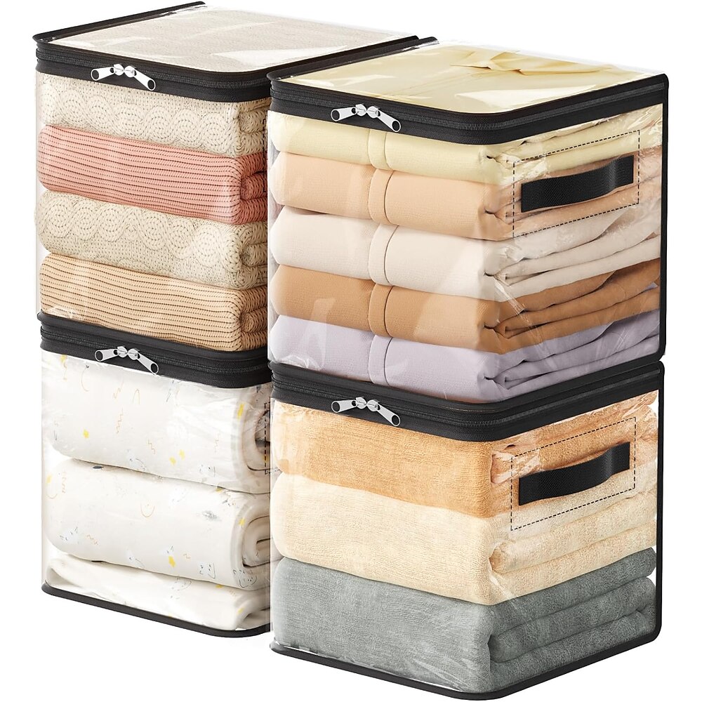 4er-Pack transparente Aufbewahrungsbeutel für Kleidung, transparente würfelförmige Aufbewahrungsbehälter (27,9 cm), faltbare Umzugstaschen aus Vinyl mit Reißverschluss (18 l), Aufbewahrungsbehälter Lightinthebox