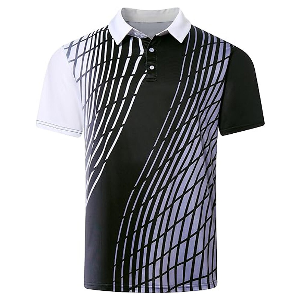 Herren Geometrisch Linie Polo Kurzarm Polo-Shirts Hemden mit Kragen Business-Casual Schule Outdoor Sport Alltagskleidung Knöpfe 3D-Druck Schwarz Lightinthebox