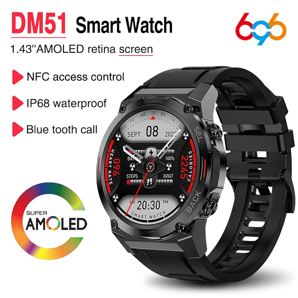 696 DM51 Smartwatch 1.43 Zoll Smartwatch Fitnessuhr Bluetooth EKG PPG Schrittzähler Anruferinnerung Kompatibel mit Android iOS Damen Herren Freisprechanrufe Nachrichtenerinnerung IP 67 51mm Lightinthebox