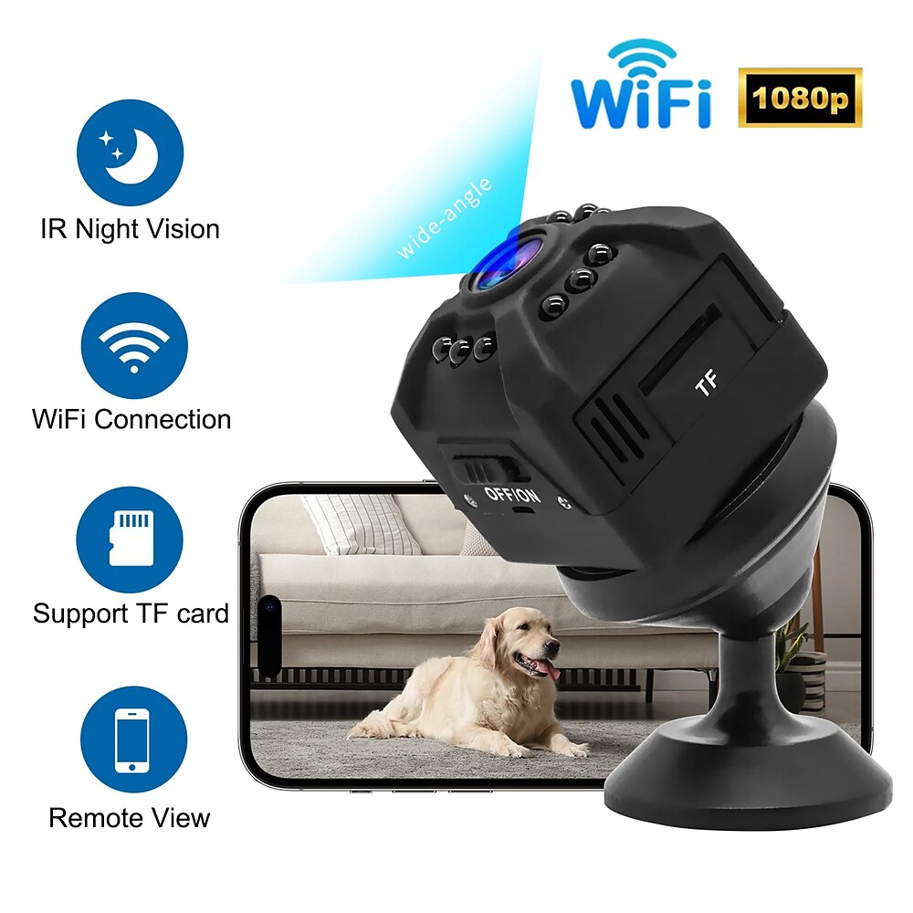 1080p kabellose Heimsicherheitskamera, intelligente WLAN-Kamera, eingebauter Akku, unterstützt Nachtsicht-Bewegungserkennung für das Homeoffice mit Montagehalterung Lightinthebox
