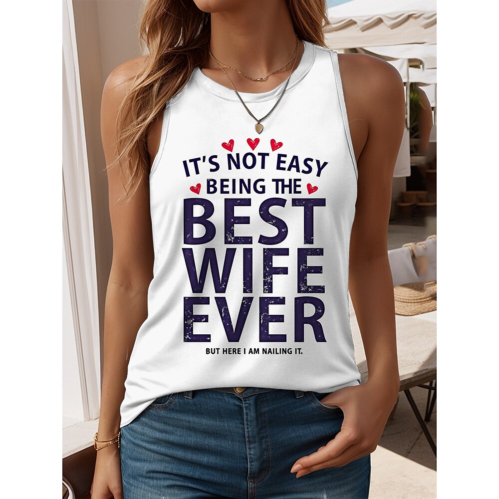 Damen Camisole-Tanktop Grafik Buchstabe Stilvoll Lässig Ärmellos Rundhalsausschnitt Normale Oberteile Täglich Druck Weiß Sommer Lightinthebox