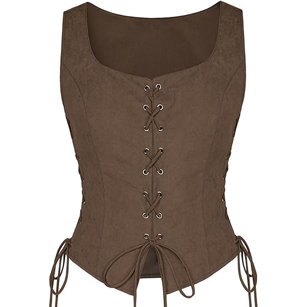 Retro Vintage Mittelalterlich Renaissance Korsett Weste Vollbusig Vikinger mit Schnürung Feste Farbe Damen Keltisch Seeräuber Fantasie Halloween Karneval Maskerade Party Casual LARP Erwachsene Korsett Lightinthebox