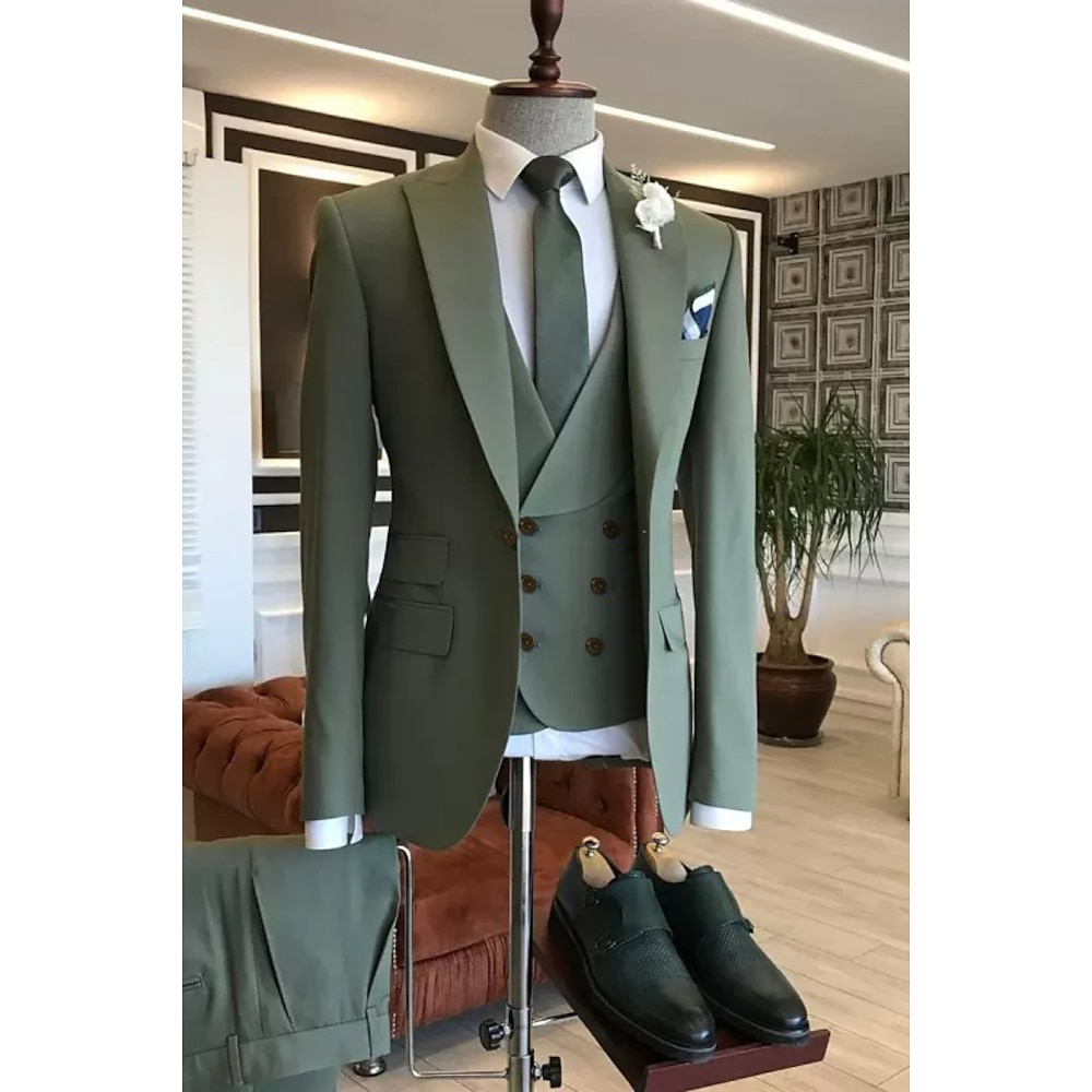 Hochzeitsanzüge für Herren Marineblau Olivgrün Formal Sommer Einfarbig Taillierte Passform 3-teilig Einreihig Mit einem Knopf Lightinthebox