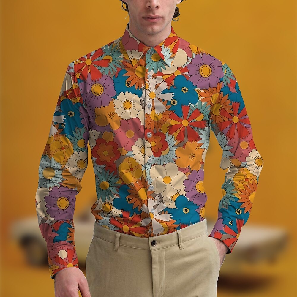 Retro Vintage 1970er Hemd Aloha-Hemd Hippie Blumen Herren Maskerade Party Alltagskleidung Erwachsene Hemd Lightinthebox